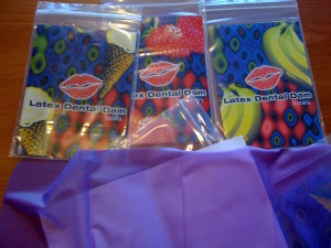 Dental Dam: a barrier used for oral sex safety. Image by Inga
